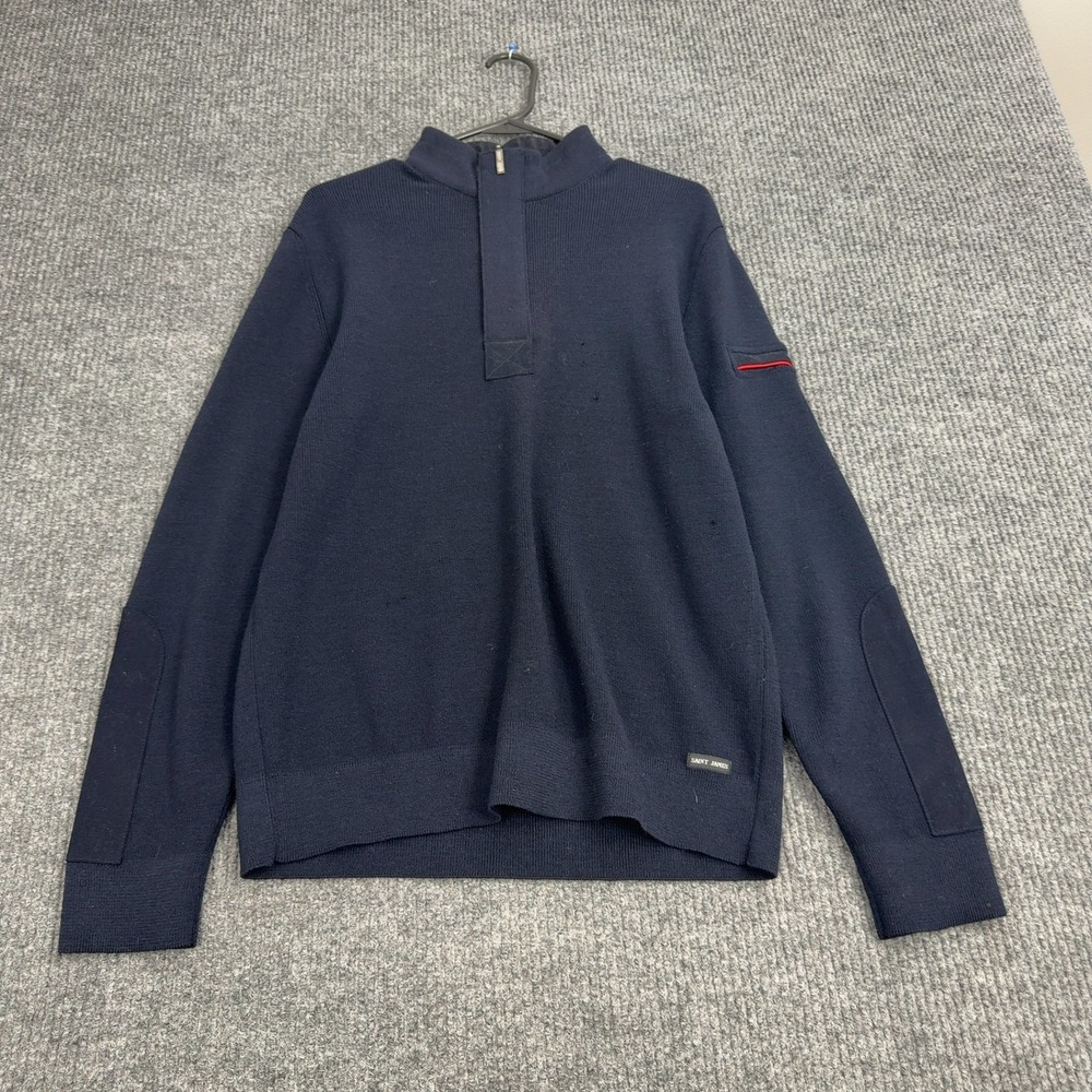 Saint‎ James Sweater Mens Navy Blue Merino Wool Quarter Zip Mock Neck French